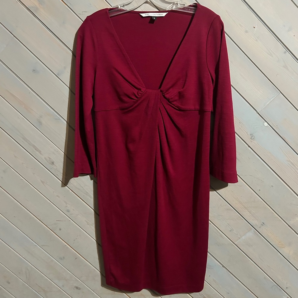Burgundy Knot Front Long Sleeve‎ Stretch Dress Casual Career